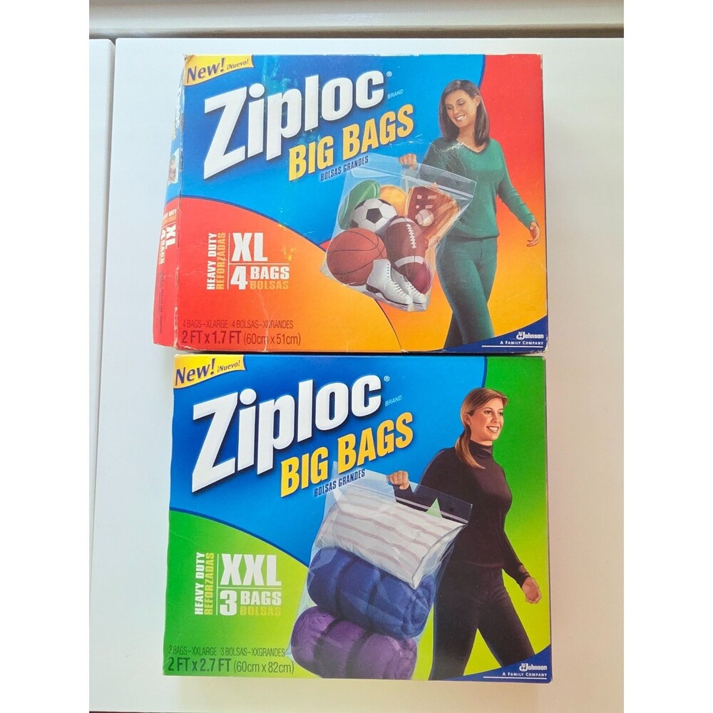 Ziploc Big Bags 2 XL  AND 3 XXL  Double Zip Lock Sturdy Handle 5 Bags Total